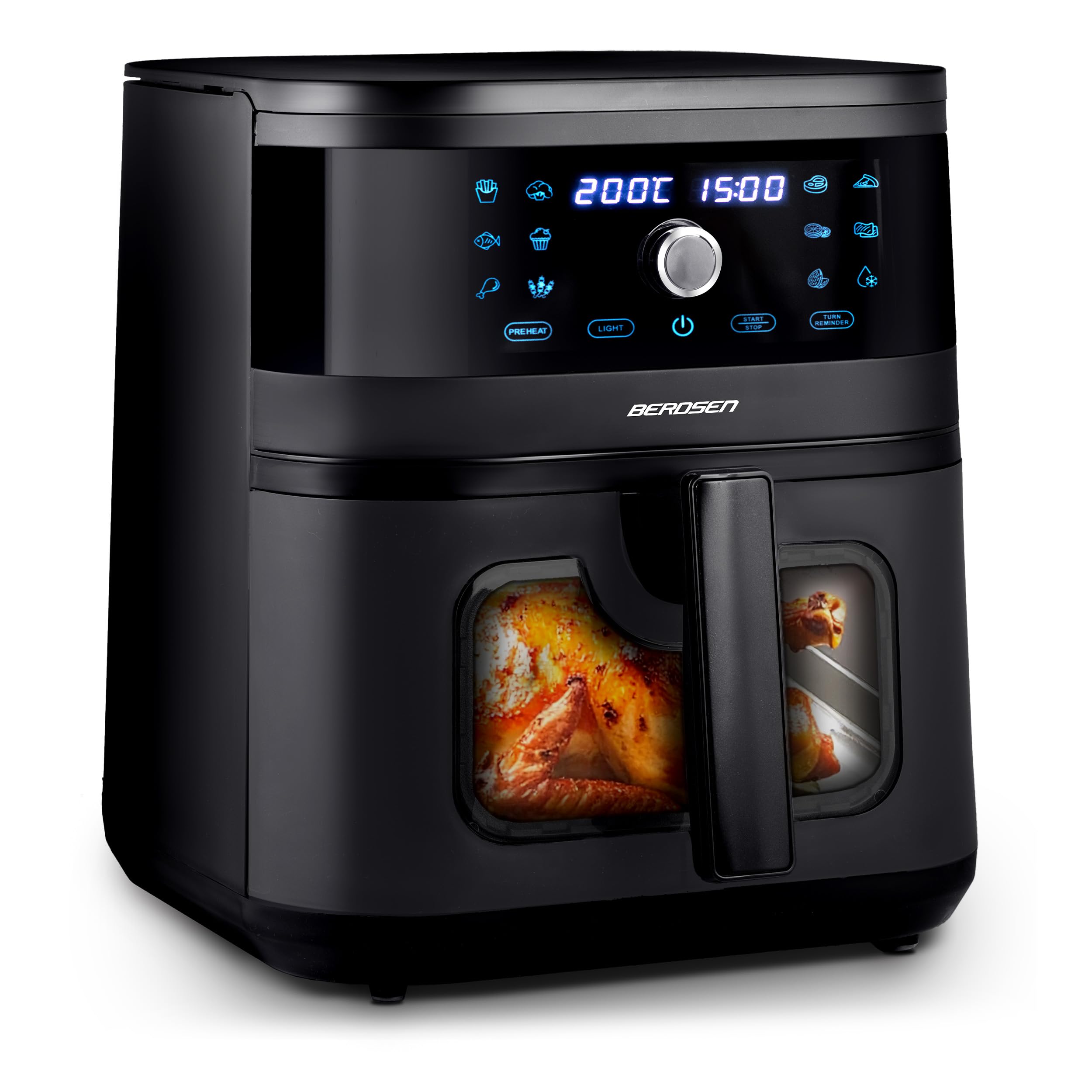 Berdsen Frytkownica Beztłuszczowa XXL 8L - Airfryer z Okienkiem i Ekranem Dotykowym - 1700W - 12 Programów - Zdrowo bez Tłuszczu - Czarna