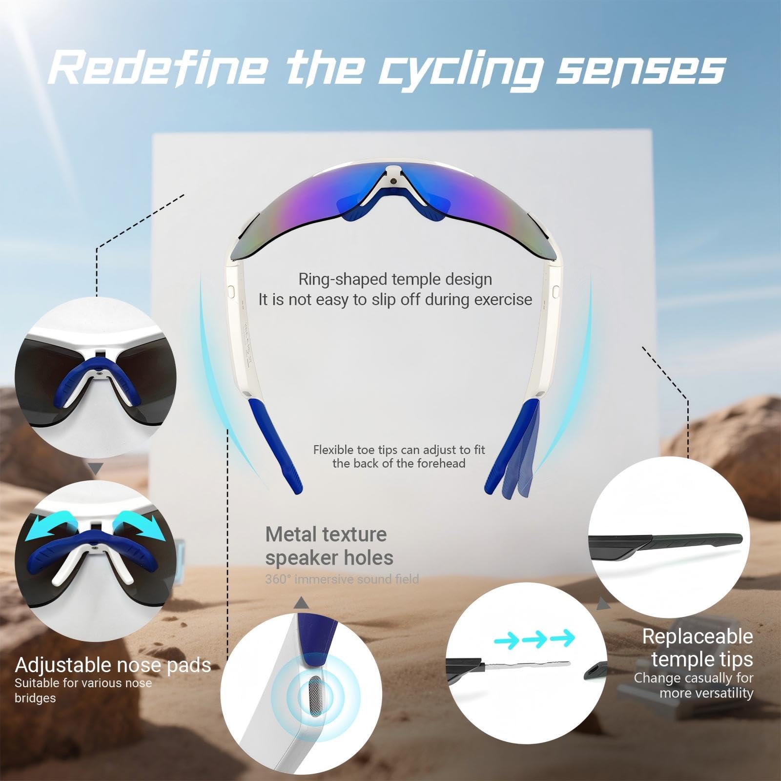 Gafas de sol polarizadas con Bluetooth para hombres y mujeres, protección UV, altavoces abiertos, micrófono integrado, gafas inteligentes deportivas para ciclismo, correr, béisbol, senderismo al