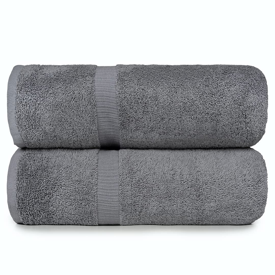 Cleanup Towels, Jumbo Bath Sheets, Pack of 02, 100cm x 180cm, 100% Ring Spun Cotton, Premium Terry Cotton Highly Absorbent, Hotel & Spa Quality Towels, Extra Large Towels for Bathroom.. Charcoal