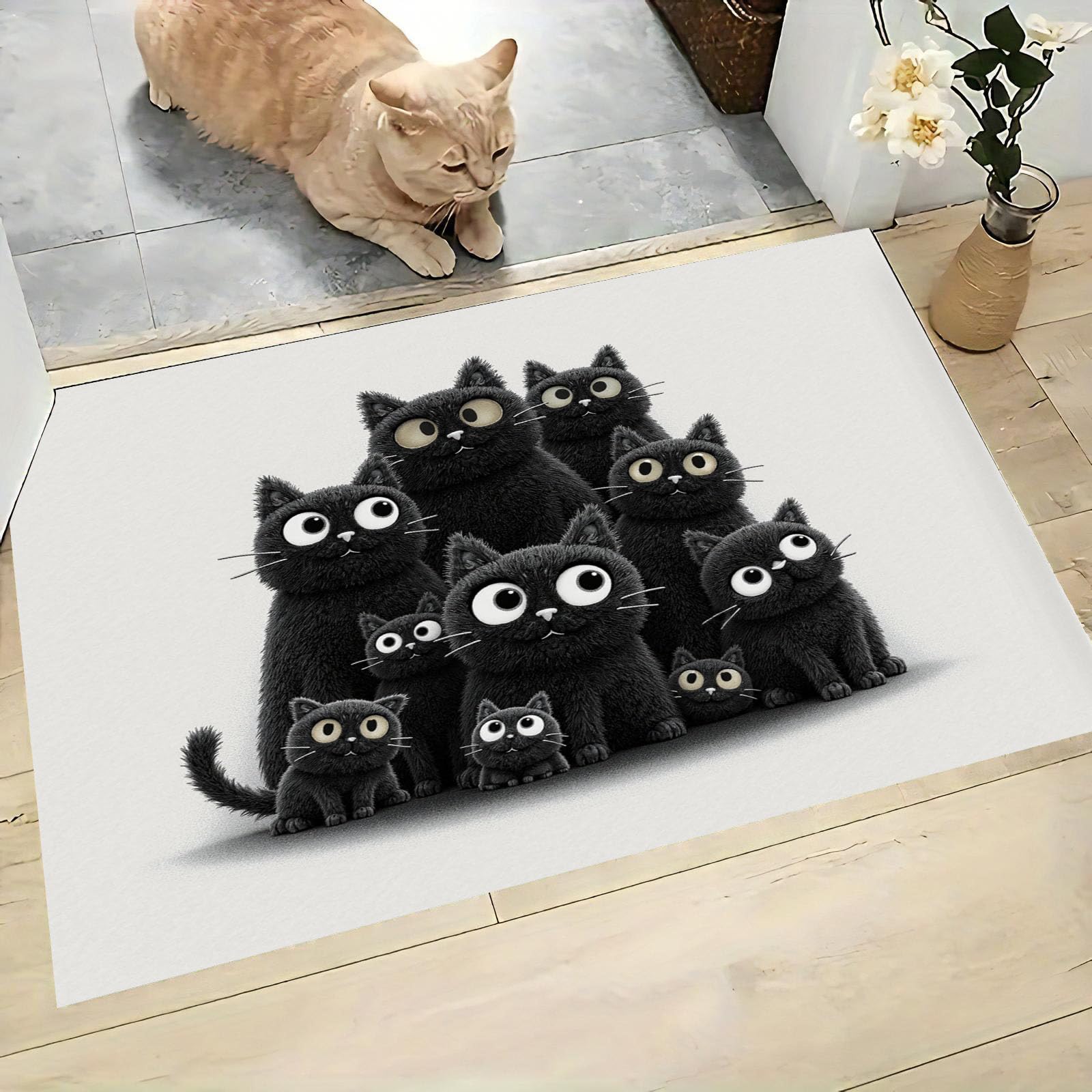 Tapis Entrée Chat Noir Idéal pour Salon et Chambre Ambiance Cosy