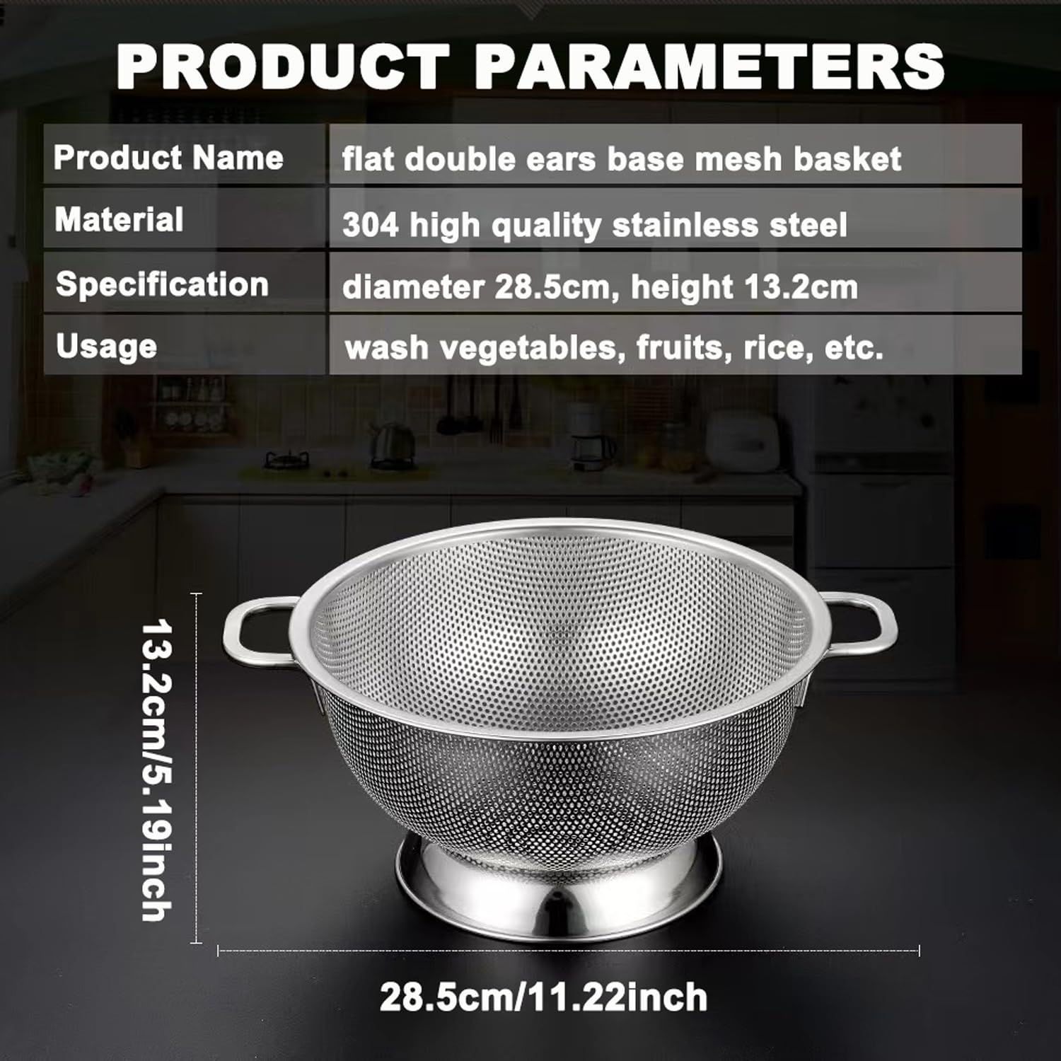 Scolapasta Microforato in Acciaio Inox Ø 28,5 cm Filtro Professionale con Manici Heavy Duty e Autodrenante Solido Anello Base Scolapasta per Quinoa, Cereali, Riso, Frutta, Verdura e Pasta