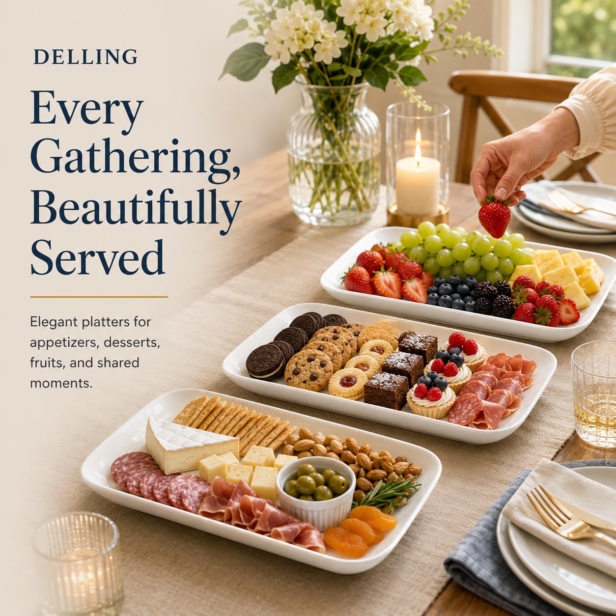Delling Bandeja Pequeña Plato de Servir para Fiestas, 40,64 cm, 3 Unidades