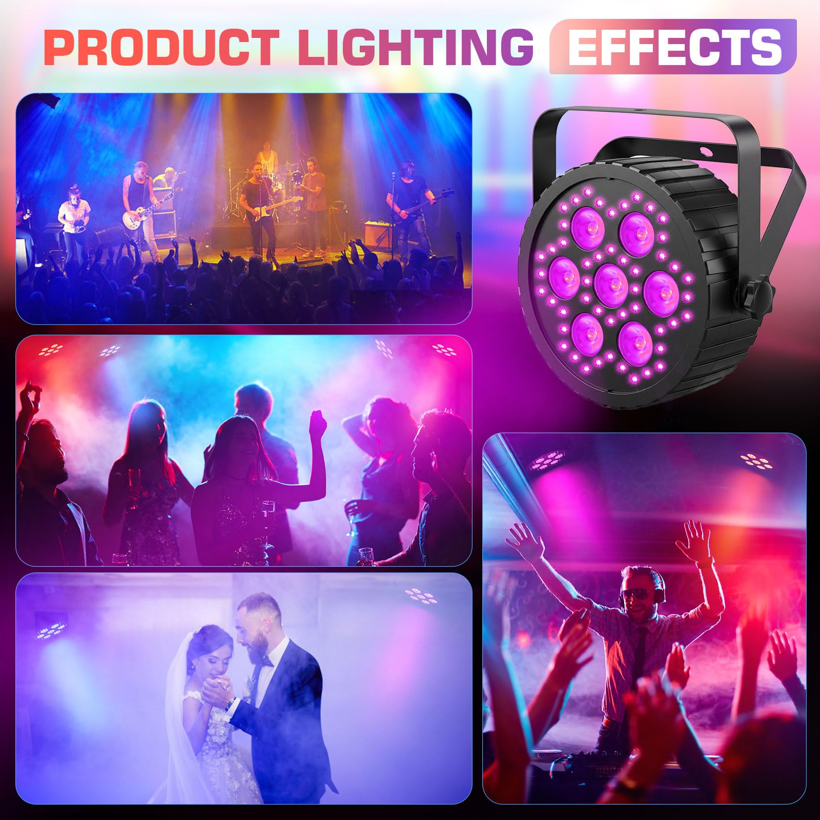 LED-PAR-Scheinwerfer 80W, 7 RGBW 4in1 LEDs + 48 LEDs für Bühnenbeleuchtung | Fernbedienung, DMX-Steuerung & Soundaktivierung – ideale Partybeleuchtung für Hochzeiten, Events und Weihnachten - 1 Stück
