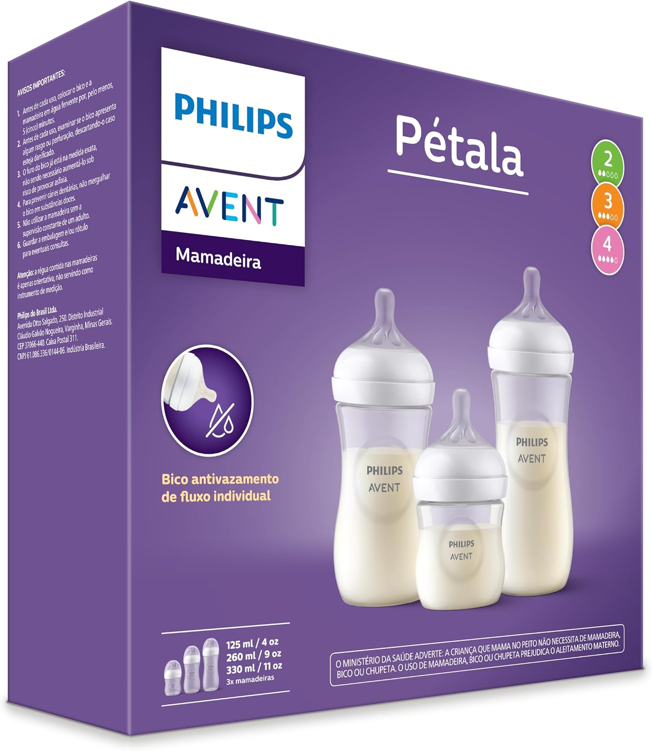 Philips Avent Kit Mamadeira Pétala, 125ml bico fluxo-lento + 260ml bico fluxo-médio + 330ml bico fluxo-rápido, SCD838/27 Philips Avent Kit Mamadeira Pétala, 125ml bico fluxo-lento + 260ml bico fluxo-médio + 330ml bico fluxo-rápido, SCD838/27
