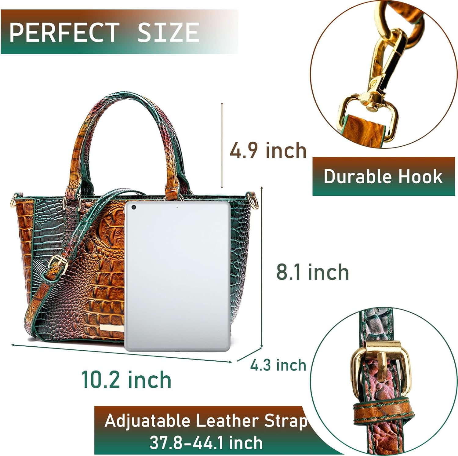 Ladies Tote Leather Bags for Women Crocodile Embossed Zipper Satchel Purse Elegant Compartments Crossbody Work - Image 2