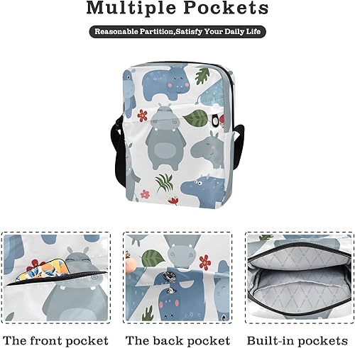 Miniatura 2 de Sinestour Bonita bolsa de mensajero hipopótamos para mujeres y hombres, bolsa cruzada de hombro, bolso cruzado sobre el hombro con correa ajustable
