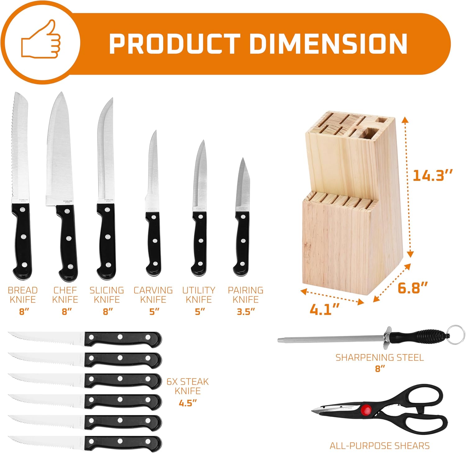 Bruntmor Cooking Knife Set - Black Stainless Steel Sharp Knife Set - Professional Kitchen Knives Set - For Cutting Meat and Any Recipe - Kitchen Essentials for Best Cooking Experience