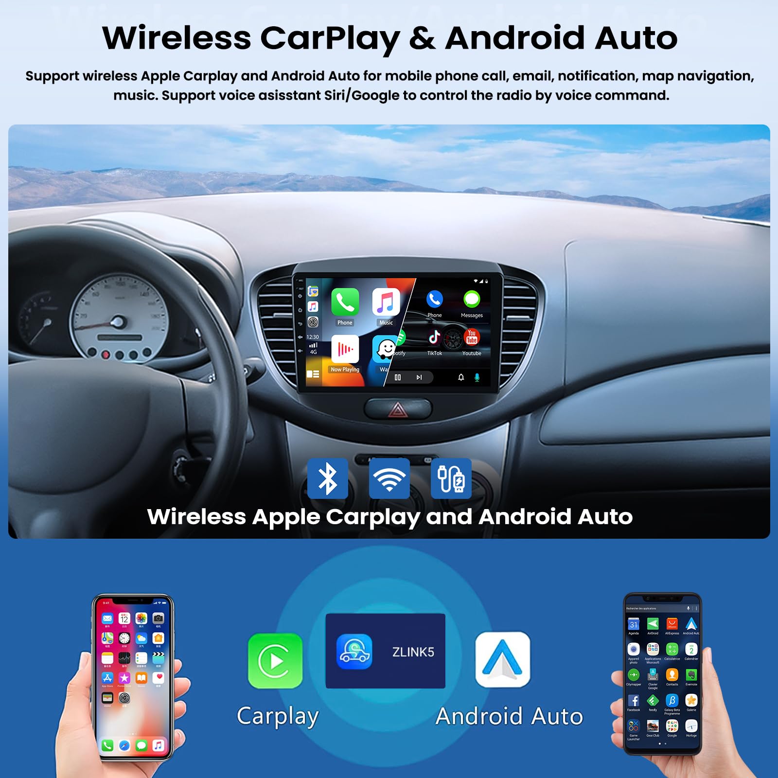 Autoradio Android 13 Da 9'' Per Hyundai I10 (2007-2013) Con Carplay Wireless, DSP E 4+64 GB - 3