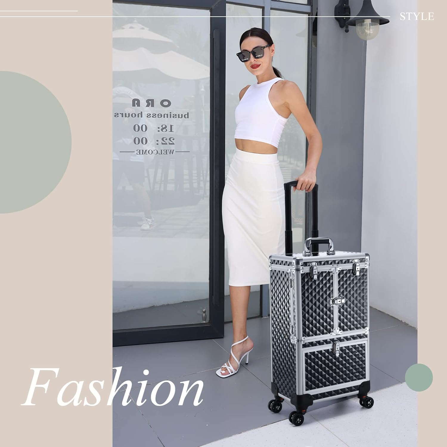 Adazzo Professional Makeup Artist Rolling Train Case Multi-functional Cosmetic Train Case Large Trolley Storage Case for Nail Technicians Cosmetology Case with Compartments for Hairstylist Shiny Black : Beauty & Personal Care