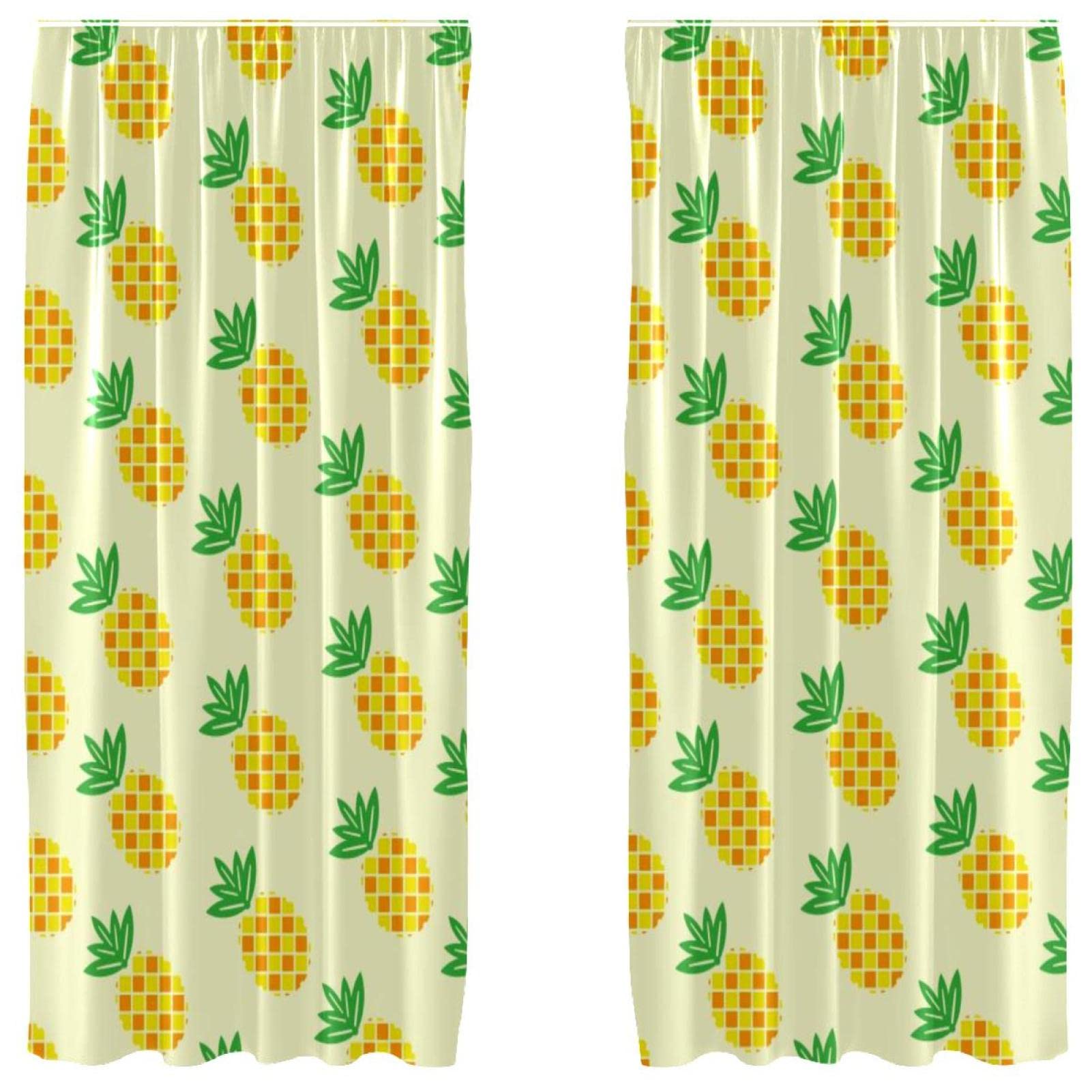Cortinas de piña amarillas para ventanas de salón, juego de 2 paneles decorativos