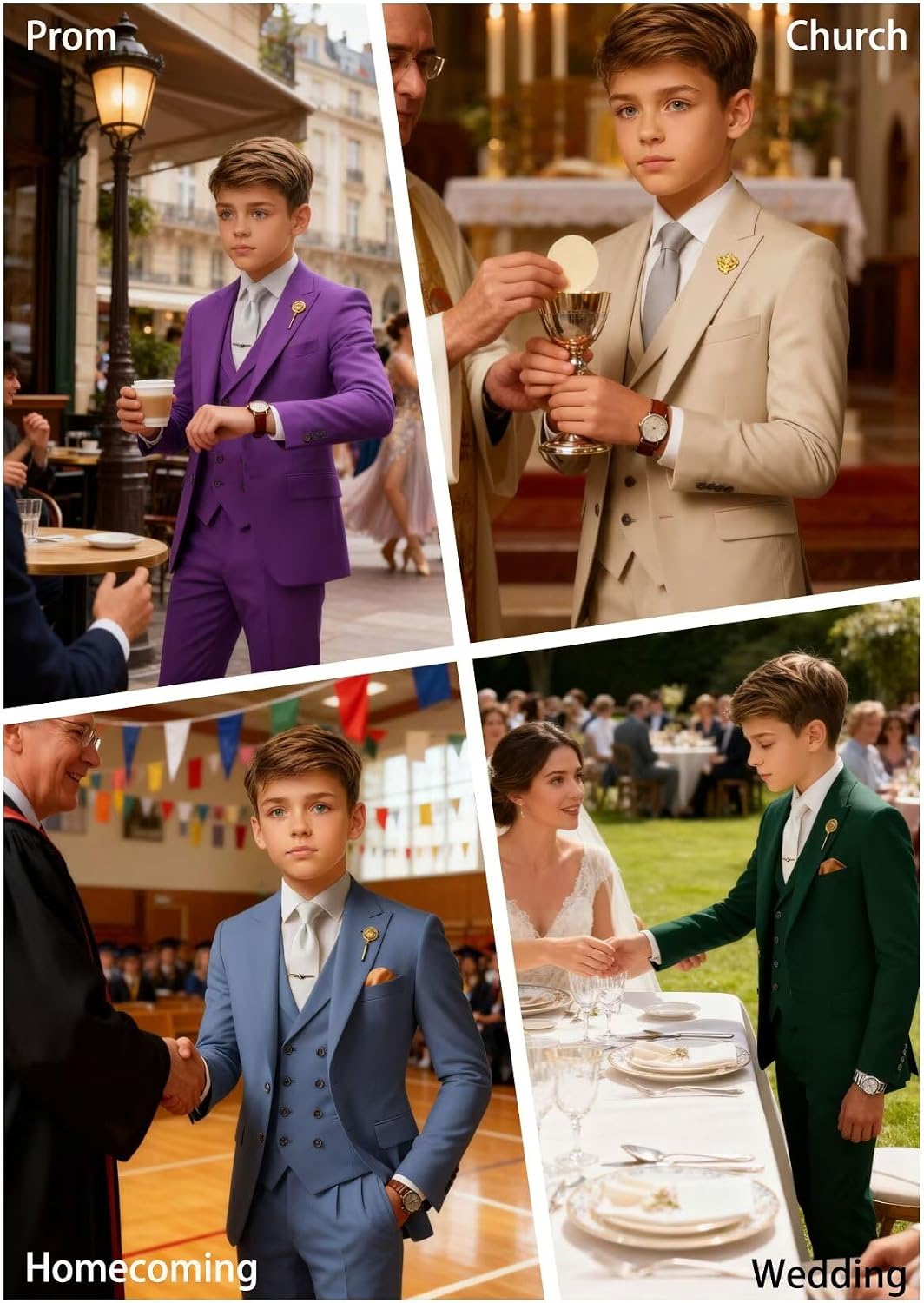 Kids Suits for Boys Wedding Boy Dress Suit Toddler Christening Formal Wear 3 PCS Easter Prom Tuxedo Outfits 2T-20Y