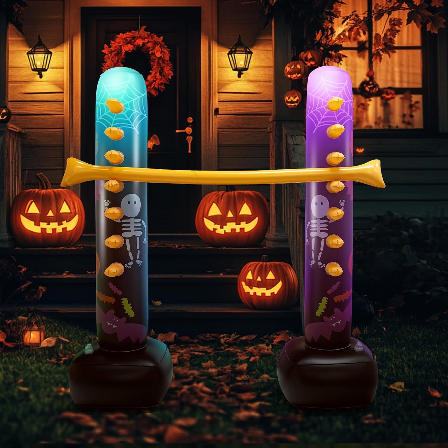 Light Up Halloween Inflatable Limbo Game Carnival Game Spooky Limbo Stick with Color Changing LED for All Ages Lights Halloween Party Decoration for Indoor Outdoor Beach Pool Carnival Game