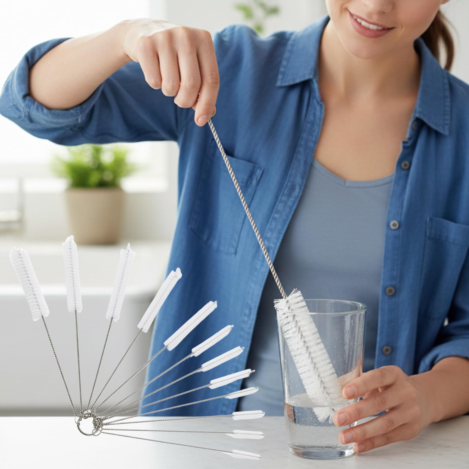 10 Pack 8.2 Inch Straw Cleaning Nylon Brush Set for Bottles Tubes and Tumblers Flexible Pipe Brush for Water Bottles Cups Glasses Aquarium Hoses(White)