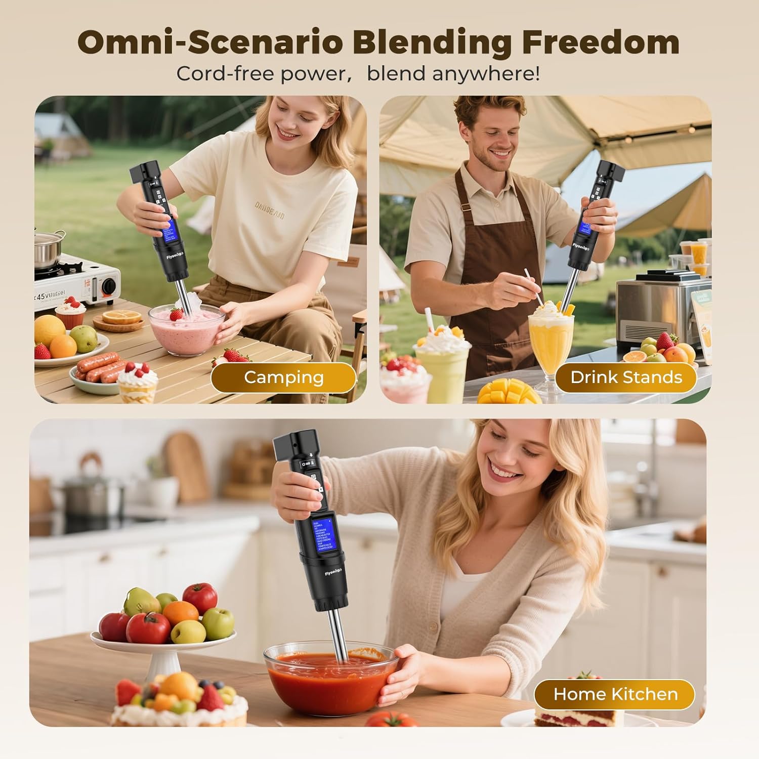 Cordless Immersion Blender with 12 Preprogrammed Modes&BLDC Motor, 300W Portable Hand Held Blender Heavy Duty with 7.9IN Stick, 12K RPM, Rechargeable Battery for Outdoor, Kitchen, Commercial