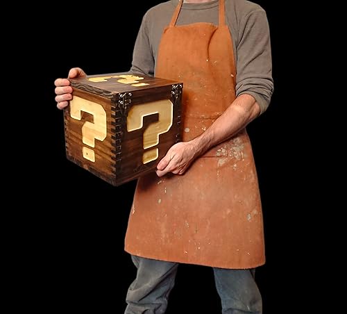 Miniatura 4 de Mario Bros Power Up Box de tamaño real, almacenamiento funcional de 10 x 10 x 10 pulgadas, bloque de preguntas de madera hecho a mano, decoración