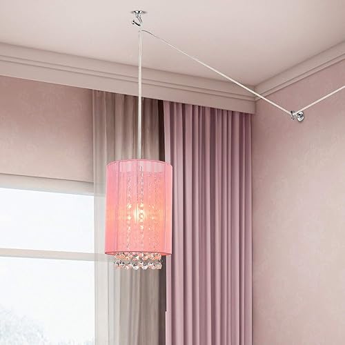 Miniatura 7 de Candelabro pequeño enchufable con 1 luz colgante, lámpara colgante de cristal rosa para dormitorio de niñas