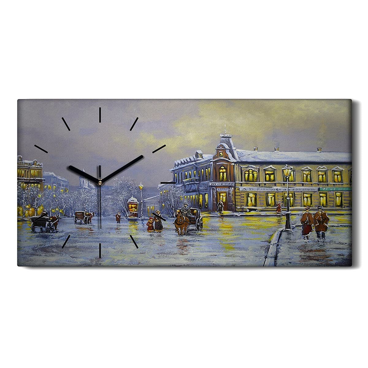 Horloge sur toile moderne 60x30 art mural paysage hiver sans bruit