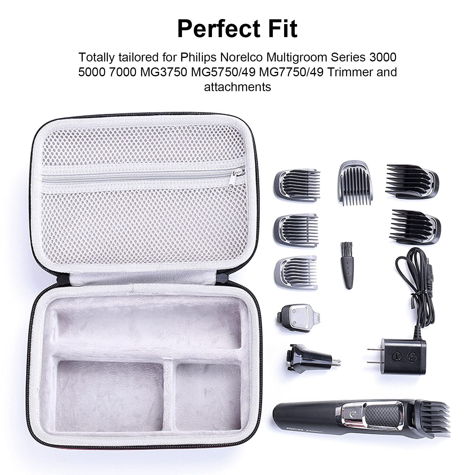 LinMei Estuche rígido de viaje compatible con Philips Norelco Multigroom Series 3000 5000 7000 MG3750 MG5750/49 MG7750/49 MG7750/49 para hombre