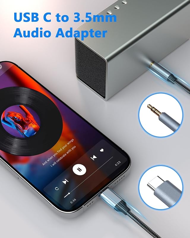 yootech USB C - 3.5mm Jack Kábel 1m, Type C Aux Adapter iPhone 15/16/17 Samsung Galaxy S23/S22 Huawei Fejhallgató Hangszóró Autórádió