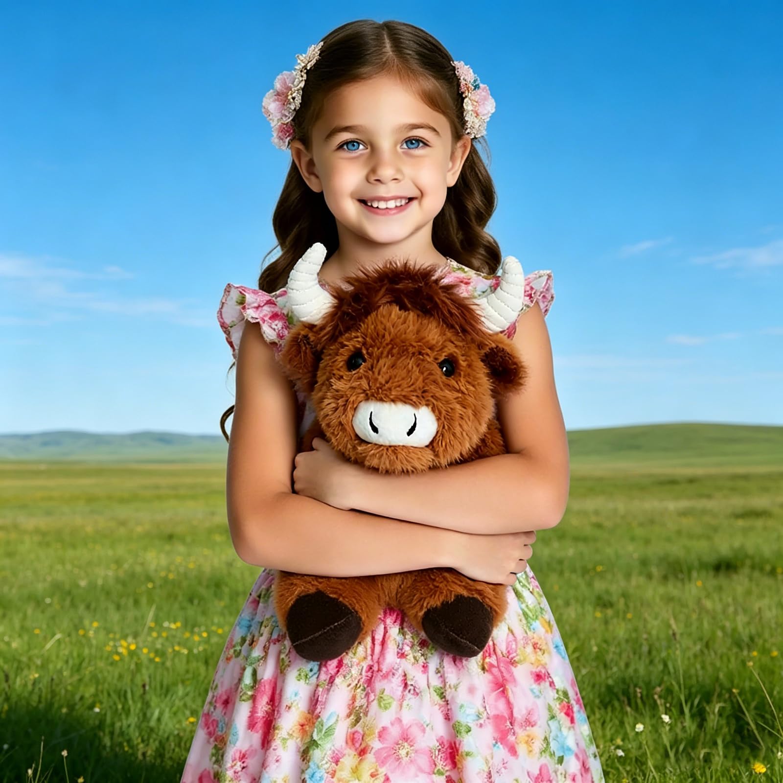 Beschwertes Kuscheltier Hochlandrind, Highland Cow Plush 2 kg, Gewichtskuscheltiere für Erwachsene, Weighted Stuffed Animal, Geschenk für Kinder Mädchen Jungen Geburtstag Weihnachten