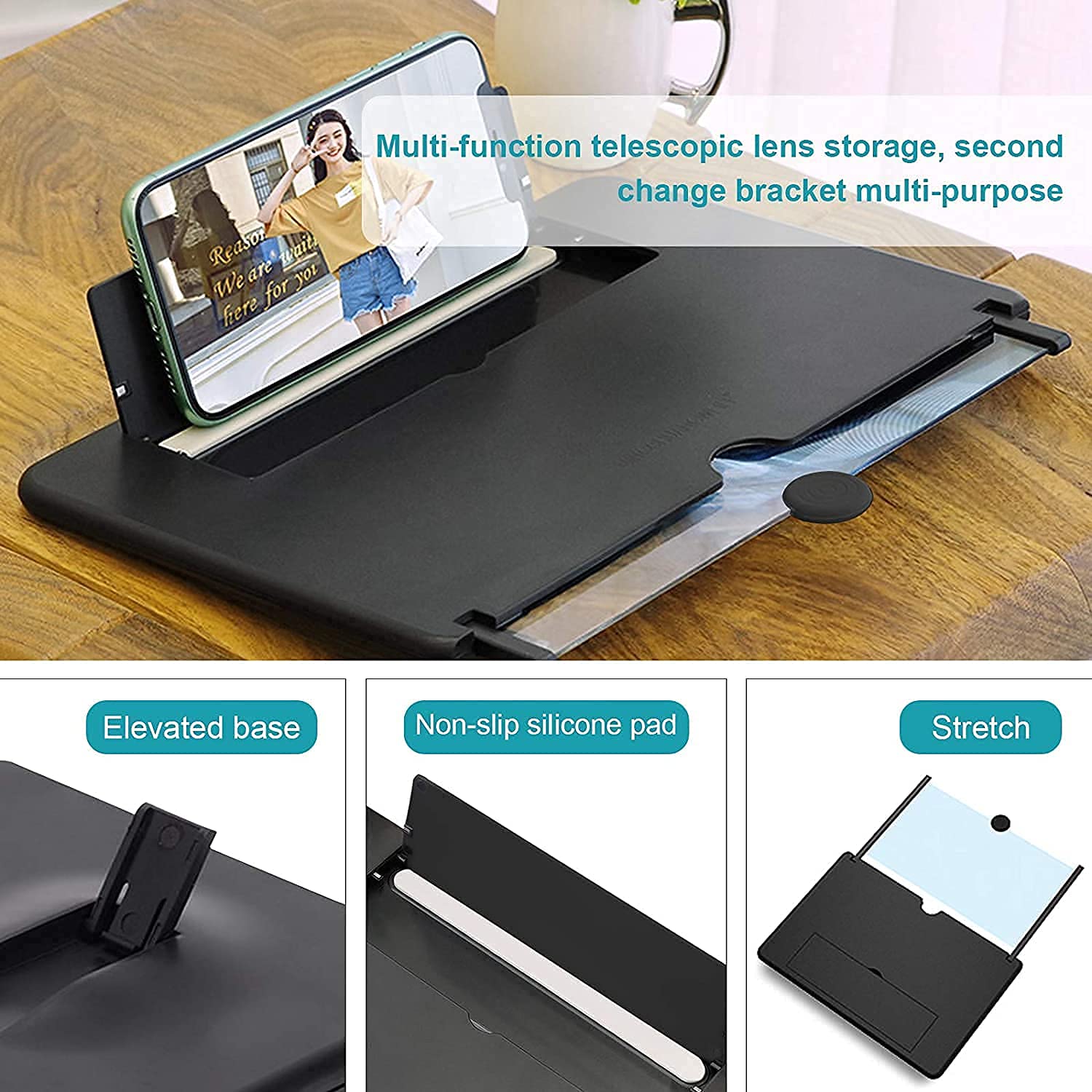 ATEVON 3D HD Screen Magnifier & Phone Holder – Universal Screen Expander & Amplifier for All Smartphones with Eye Protection, Foldable & Portable Design (6868_Phone_Video_Amplifier-H) — Amazon image 3