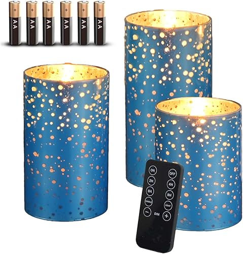 Miniatura 2 de Velas sin llama de vidrio azul con control remoto y temporizador, velas sin llama LED, velas de vidrio sin llama con pilas