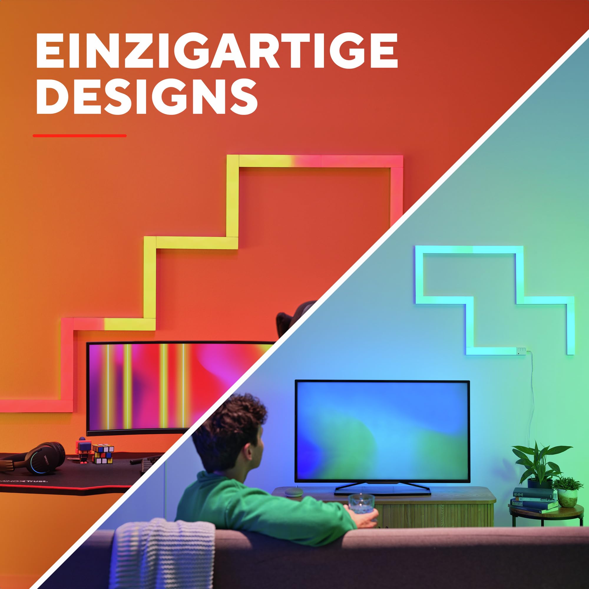 GXTrust 905 Vybz RGBIC LED Lightbar Gaming Deko, 9 LED Leiste Wandleuchte, 44 Lichtmodi, App Steuerung, Musik Sync, RGB Lampe Wandlichtleiste für Gaming Zimmer Gamer Room Setup