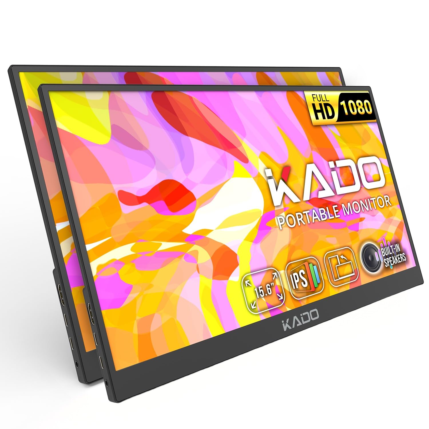 Kado 2-Pack Portable Monitor 15.6-Inch 1920x1080 USB-C HDMI IPS Display | 45W Reverse Charging, Gaming Monitor Built-in Speakers, Second Display Kickstand for Laptop PC Phone Mac Xbox PS4/PS5 Switch