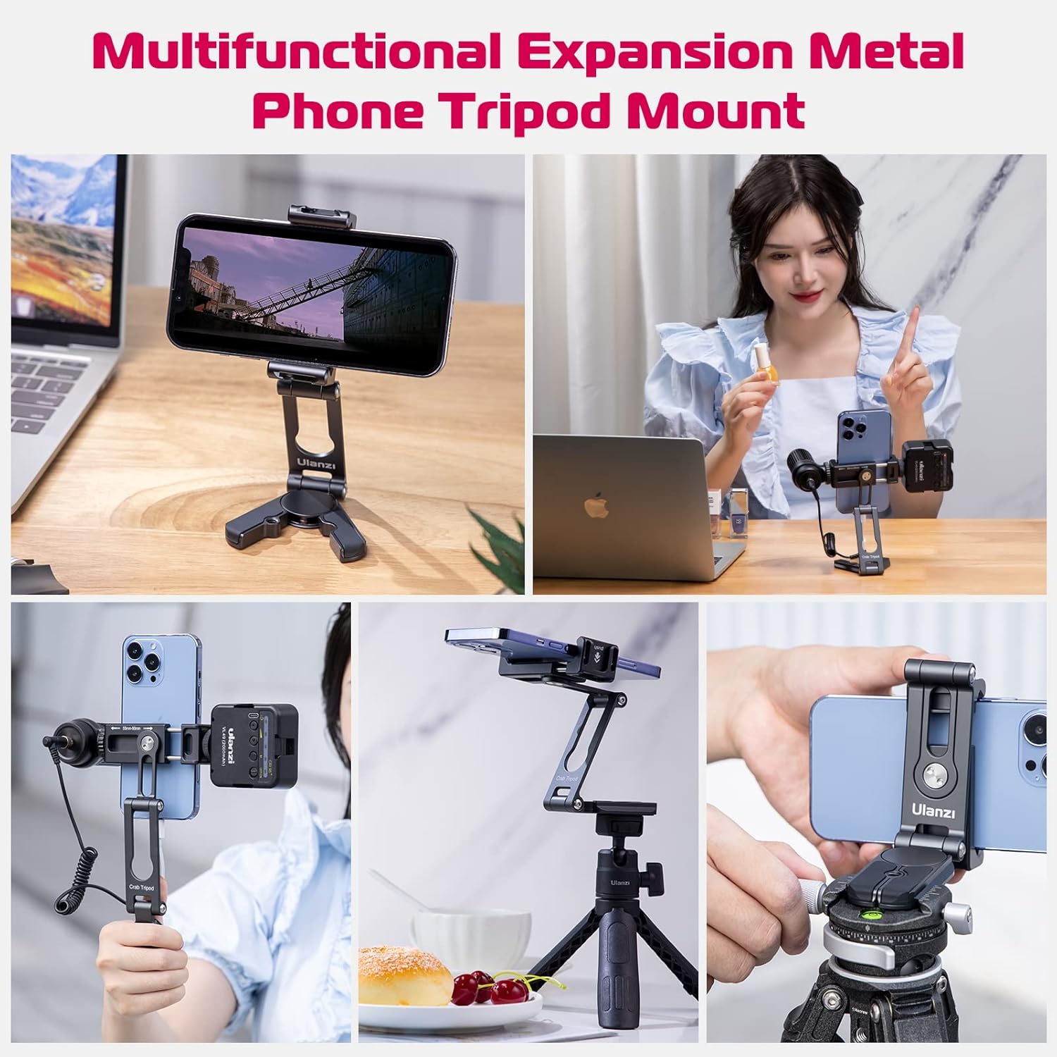 ULANZI Phone Tripod Mount 2 Cold Shoes & Arca Port, HP004 Metal 360° Smartphone Tripod Adapter for iPhone, Cell Phone Vlog Tripods Grip Stand Holder for Desktop Video Live Streaming Vlogging Rig - Image 6