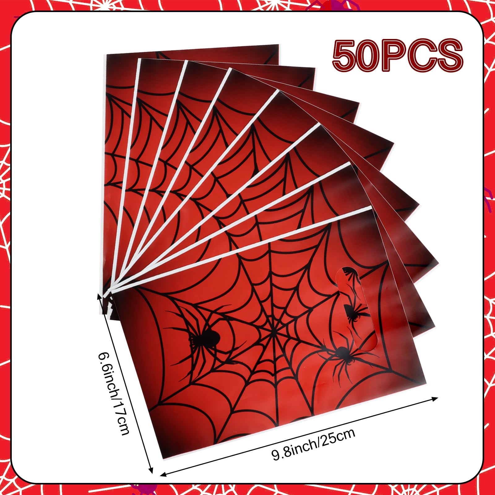 Hooqict 50PCS Spider Web Goodie Bags Party Favors Plastic Spider Gift Bags with Handle Snack Goody Treat Candy Bag for Kids Boys Cartoon Birthday Party Decorations Supplies