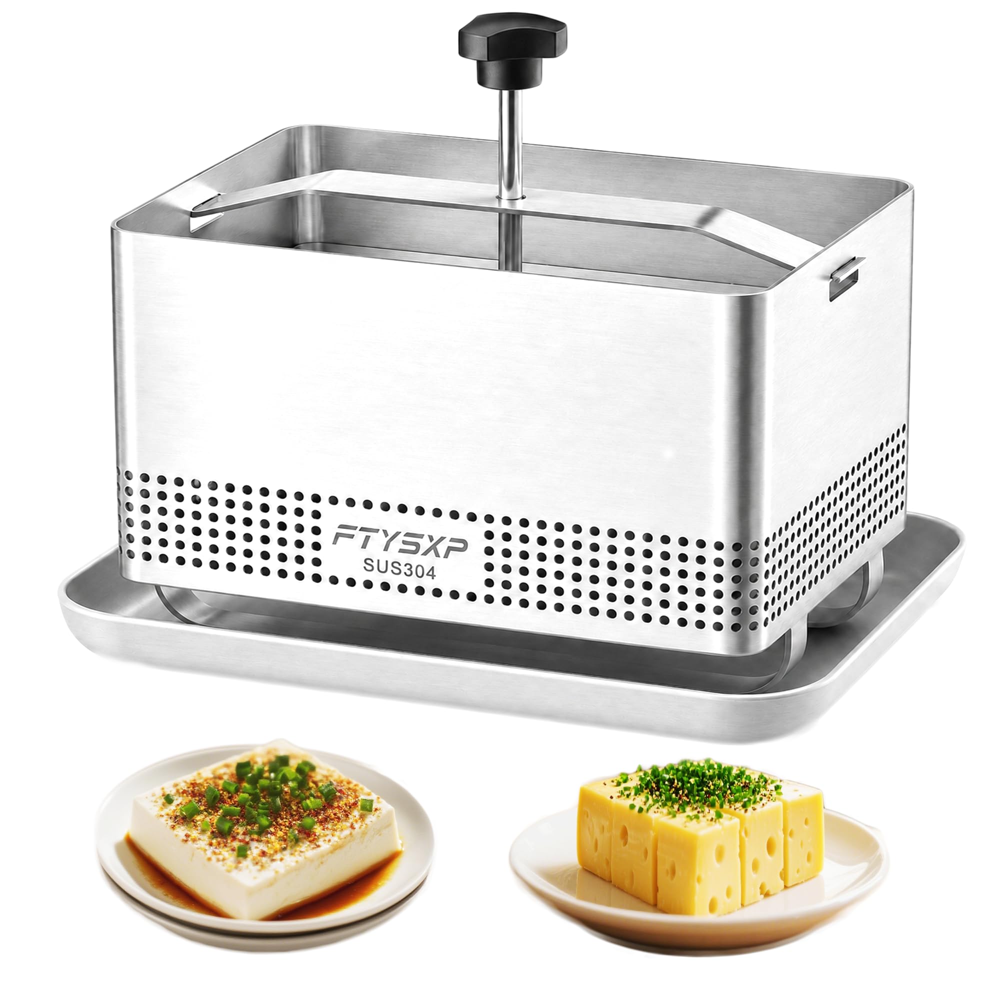 Pressa per tofu in acciaio inox 304, con pressione regolabile, pressa per formaggio e paneer, con vaschetta antigoccia e panno per formaggio, senza BPA, lavabile in lavastoviglie, per tofu