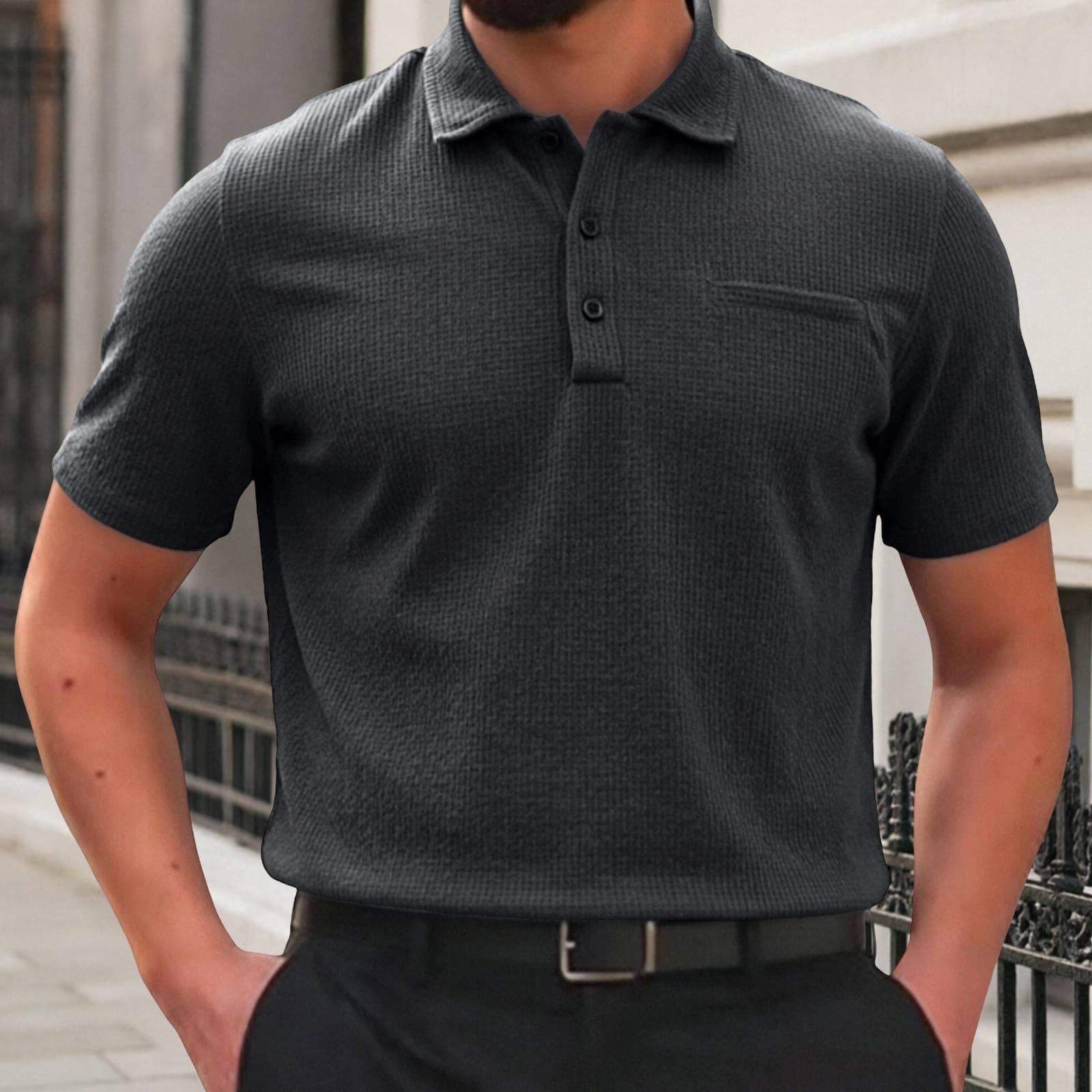 Polo Breeze para Hombre con Ajuste para Barriga Cervecera, Elástica y Secado Rápido, Cuello Texturizado Manga Corta para Golf y Casual, Ultra Cómoda Sedosa Transpirable