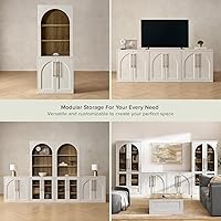 Vista 7 de Mopio Blake - Gabinete de almacenamiento, pequeño aparador de exhibición acentuado modular, gabinete de buffet con almacenamiento, credenza de Roble