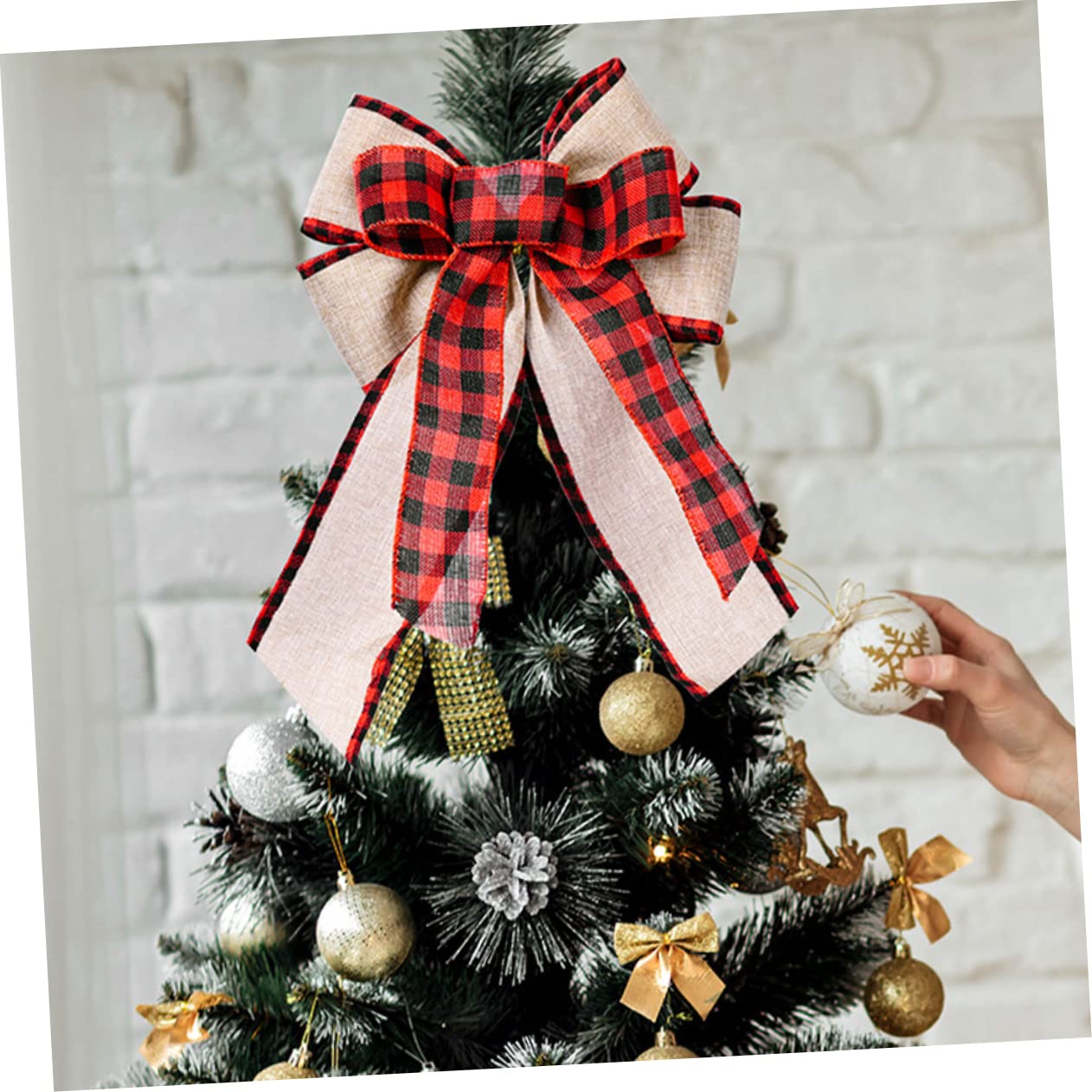 Cabilock 4 Sätze Karierte Schleife Weihnachtsbaumspitze Schleife Weihnachtsfenster Haftet Weihnachtsdekoration Drinnen Weihnachtskranzverzierung Weihnachtstürbögen Leinen- 4 Stück * 4