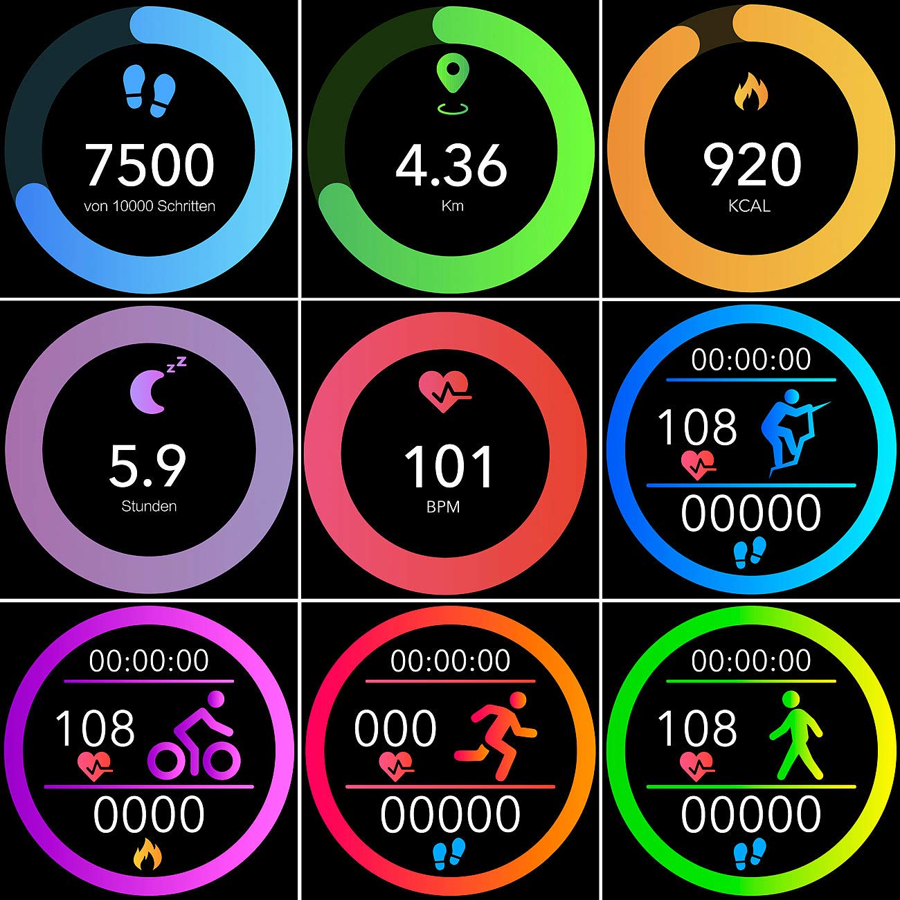 newgen medicals Fitness-Uhr con Bluetooth, frequenza cardiaca, ECG e app, IP67