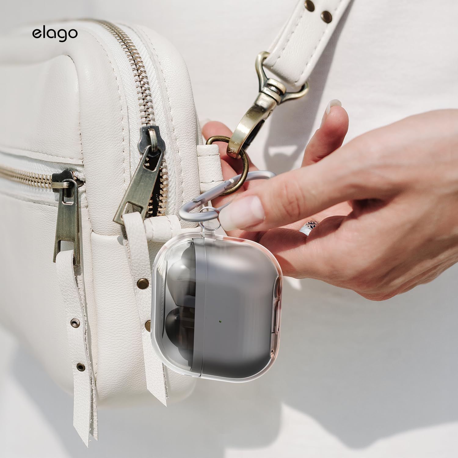 elago Custodia Trasparente per Samsung Galaxy Buds 3 & Buds 3 Pro & Buds FE 3, con Moschettone, Cover in TPU Premium, Ricarica Wireless, Accessori per Cuffie (Trasparente)
