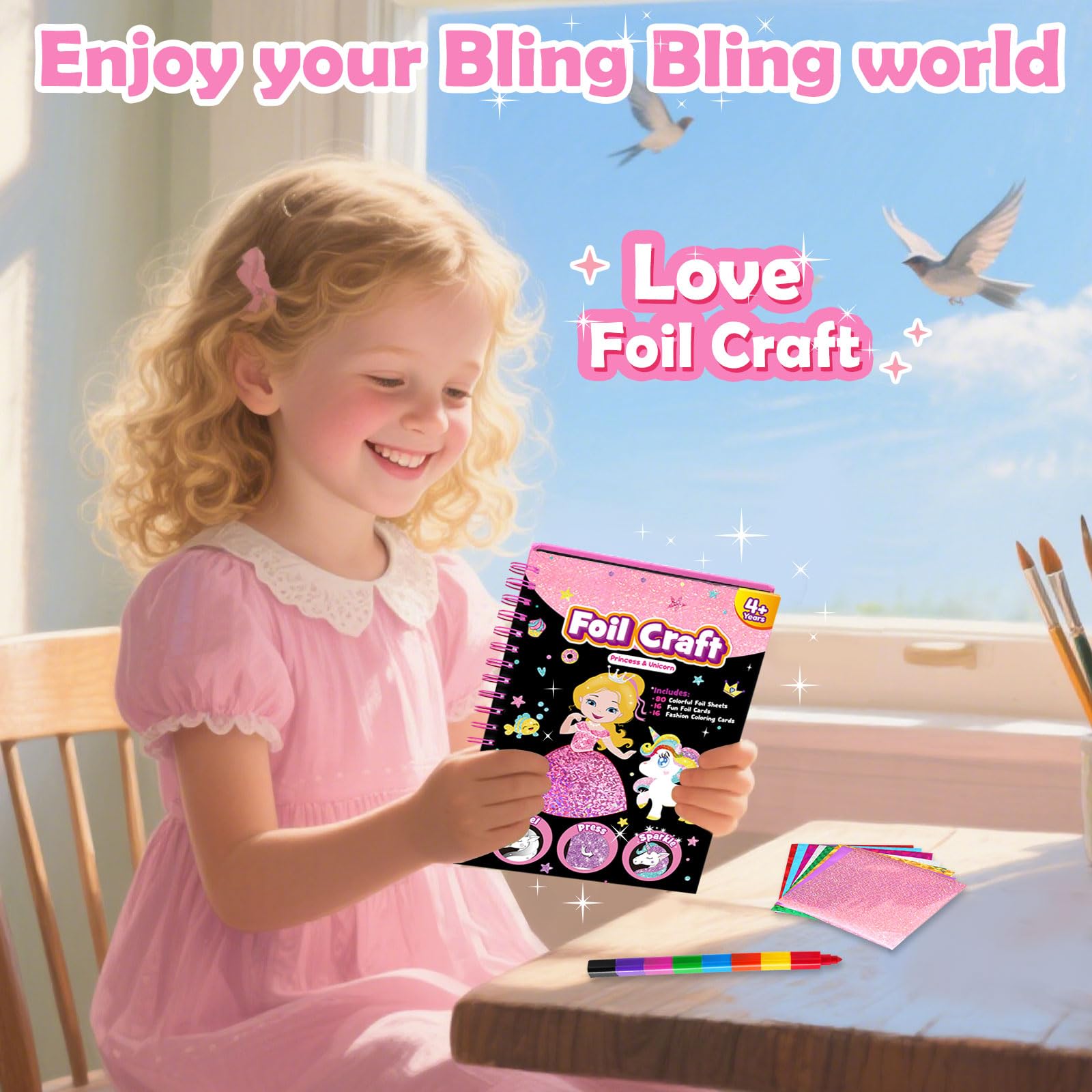 LIKYMO Foil Art, Foil Craft, Art and Craft for Kids No Mess Colouring Book, DIY Creative Activity, Travel Toys - Image 3