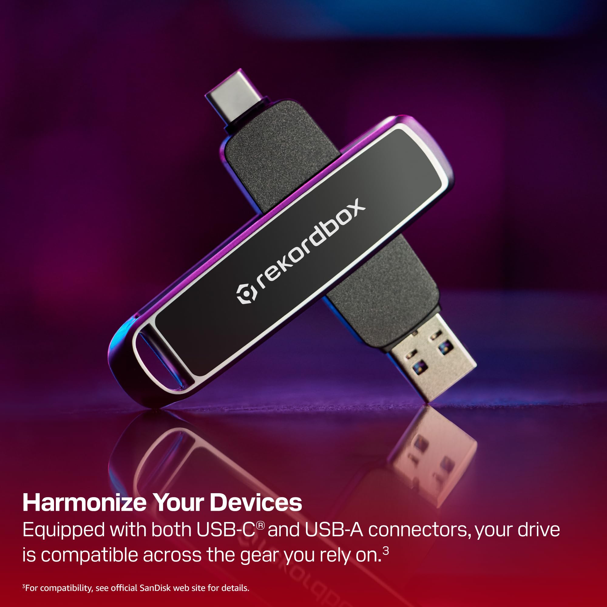 SanDisk DJ Unidad Flash 512GB (Pioneer DJ y AlphaTheta Compatible, Dos Conectores con USB-A y USB-C de Alto Rendimiento, hasta 1000 MB/s de Lectura, Tres Meses del Plan Creative de rekordbox)