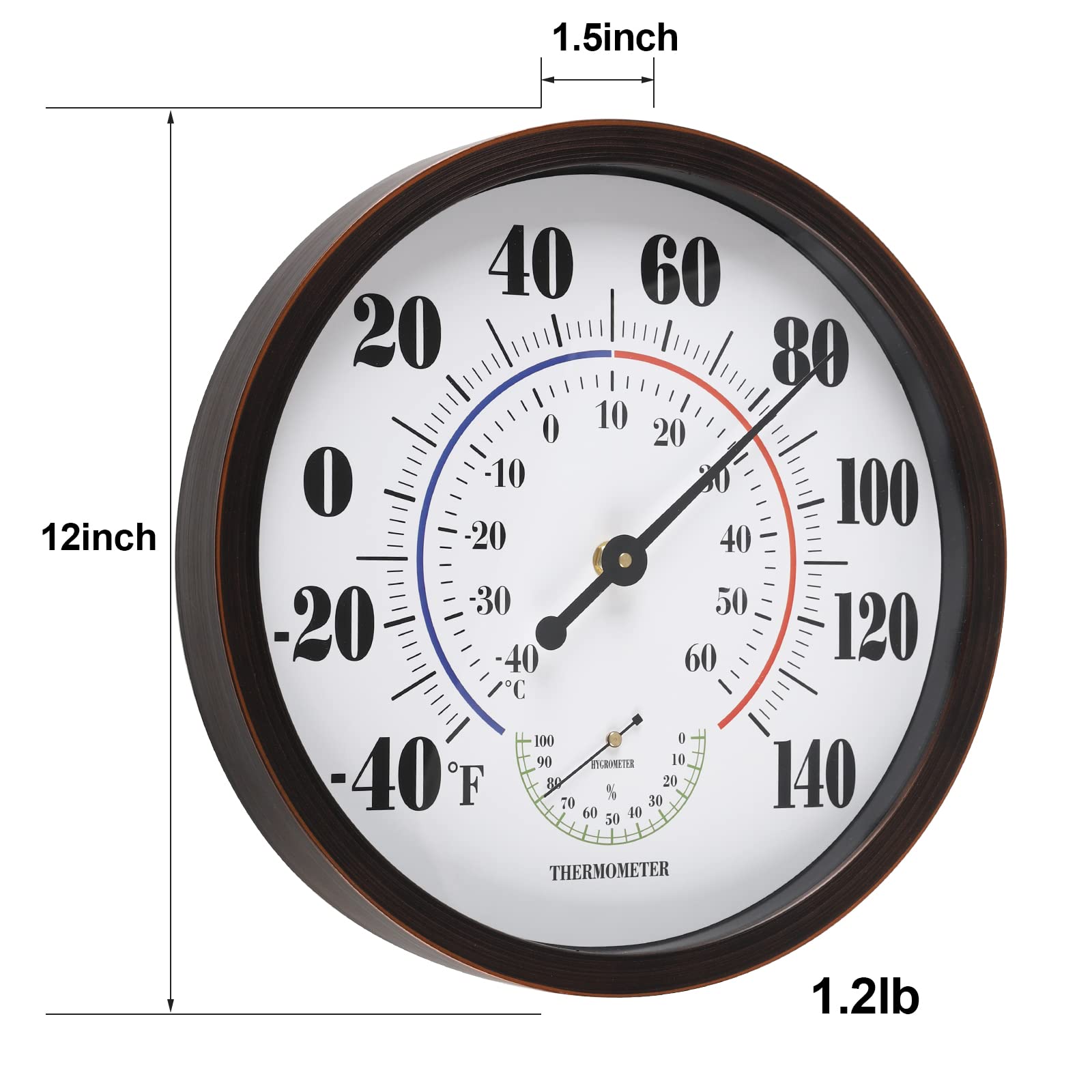 Indoor Outdoor Thermometer Wall Large Numbers Thermometer No Battery 12