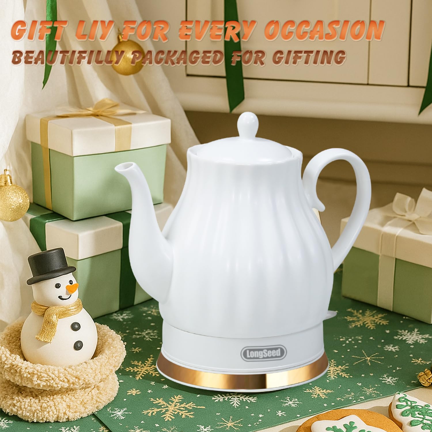 Ceramic Electric Kettle, 1.5 Liters/1200W Electric Tea Kettle, Heats Water Quickly, Automatic Shut - off, Boil - Dry Protection, Free Of BPA, Matte White