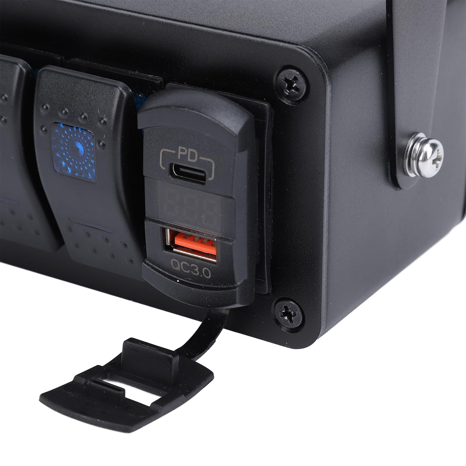 Ausla 4 Gang Pannello Interruttore a Levetta in Alluminio 12V 24V 20A Scatola Interruttore con Caricabatterie USB PD Tipo C QC 3.0 Display LED Tensione per Auto Camion Barche