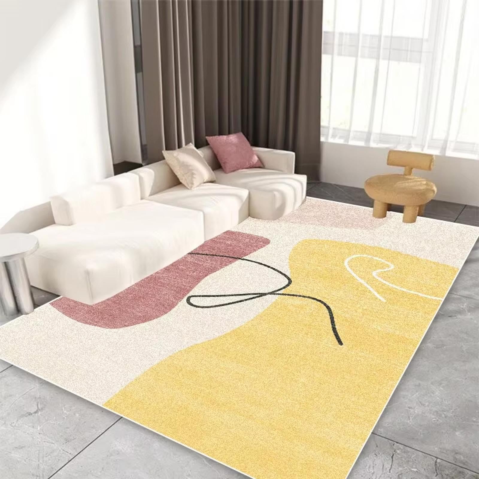 Tapis de couloir grand format crème lavable pour enfants