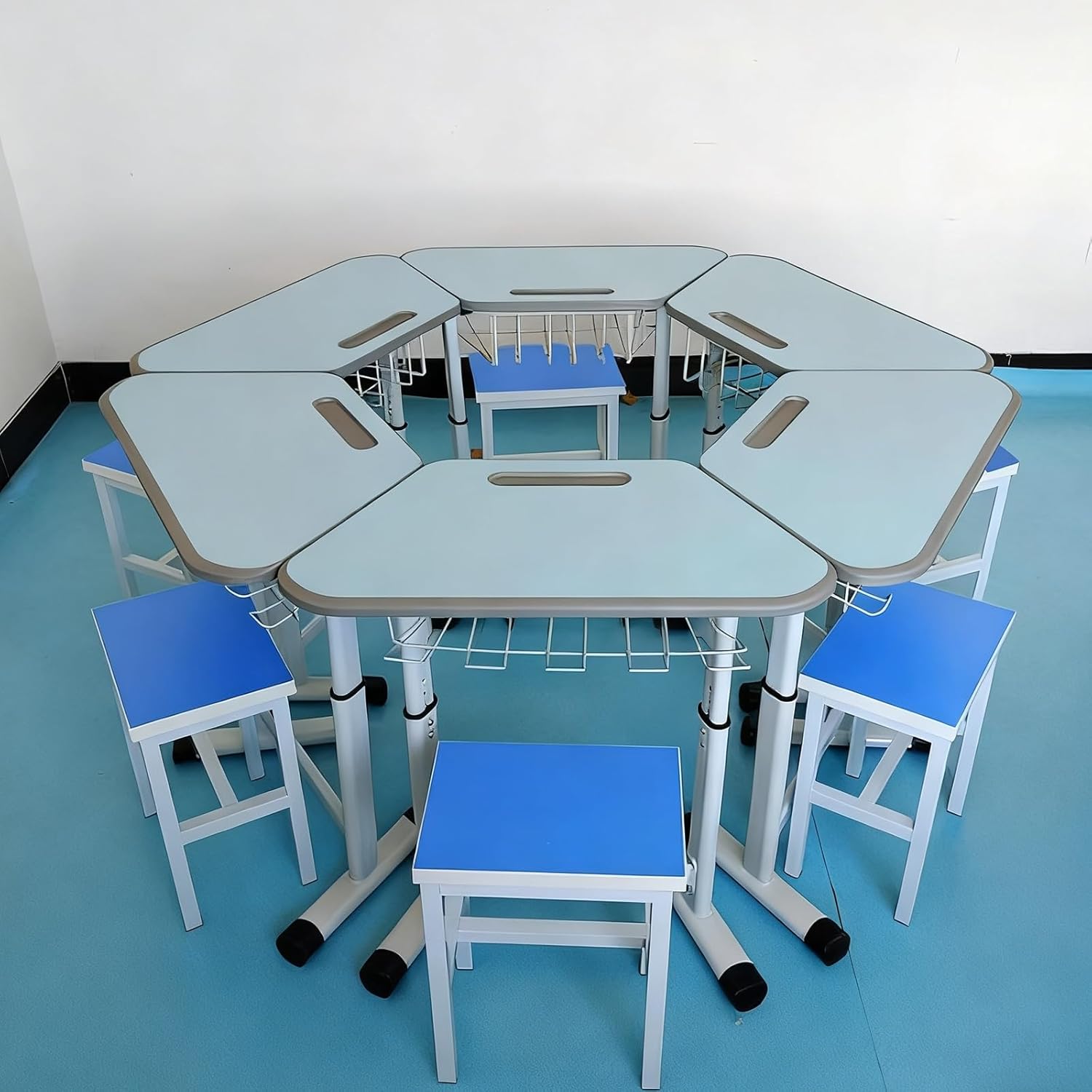 Kids Desk and Chair Set, Height Adjustable, with Metal Hook Storage Drawer for Boys Girl Study Home School(I)