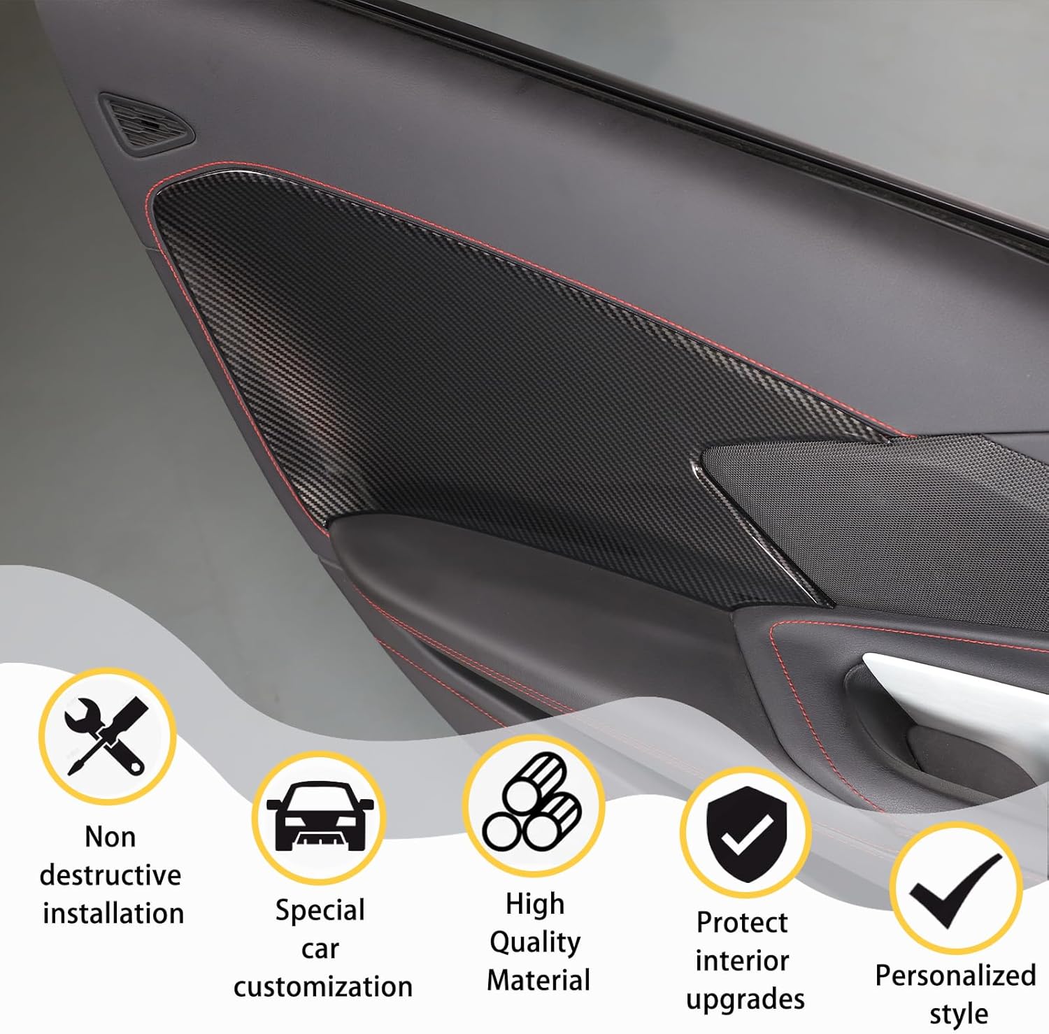 Car Interior Side Door Panel Trim Cover Compatible with Corvette C8 Stingray 2020 2021 2022 2023, Inner Side Door Panel Strip Cover Trim Decoration Accessories (Carbon Fiber Pattern)