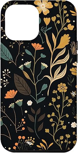 Funda para iPhone 14 Pro Max Floral Aesthetic Simple Boho Modern Botanical Flowers Negro