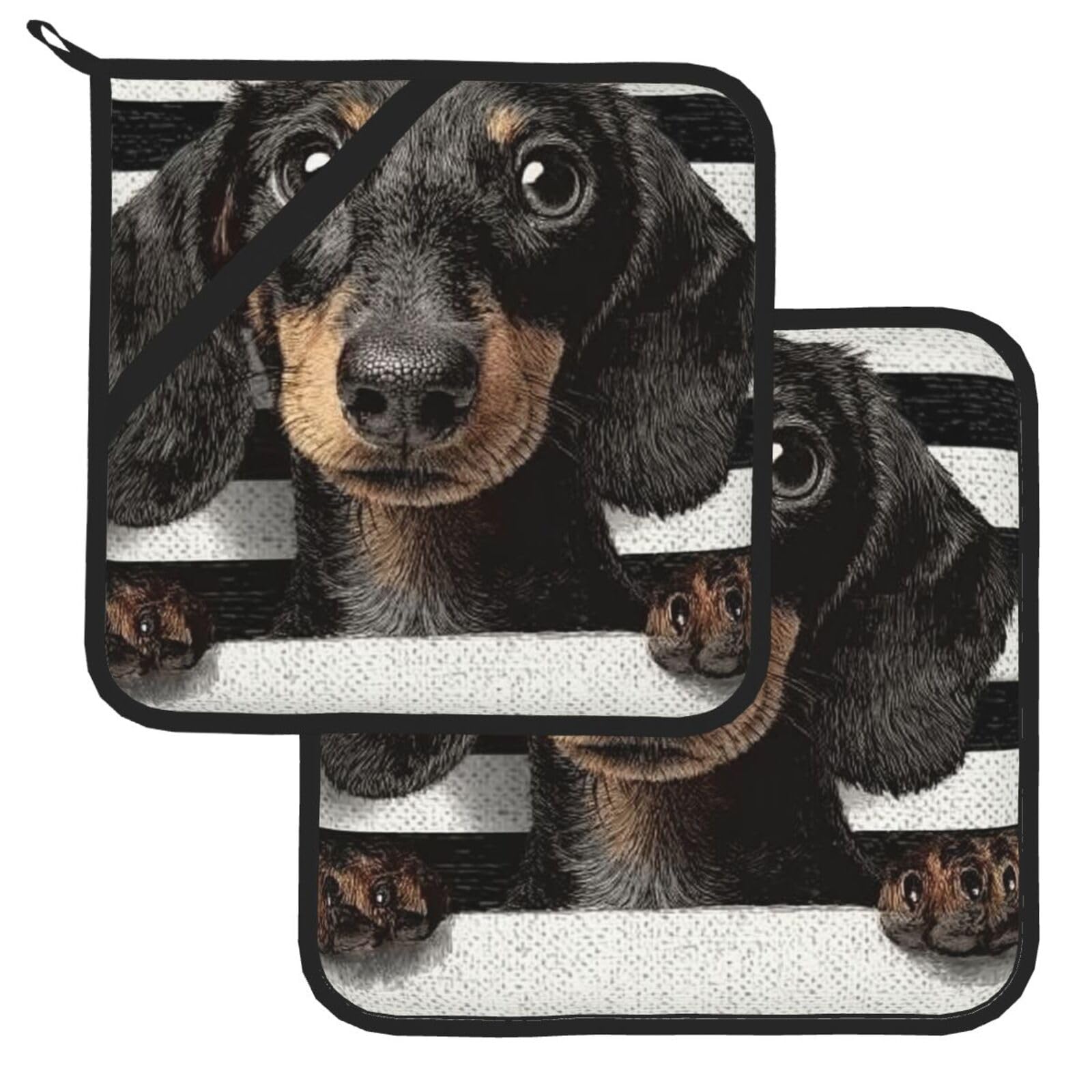 Pot Holder Set of 2 Heat Resistant Potholders Dachshund Dog Print Pot Holders Non Slip Kitchen Trivets Cooking Hot Potholder Washable Oven Mitts Oven Hot Pads for Kitchen Baking BBQ