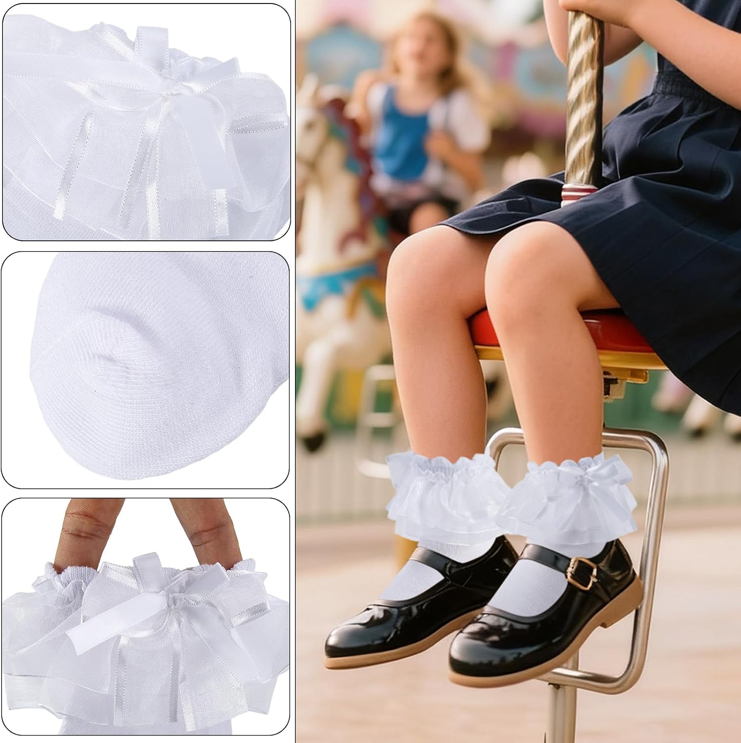Girls Ruffle Socks Toddler Double Lace Bow Ruffle Socks Frilly Dress Sock Cotton Ruffled Sock for Baby Girl Kids