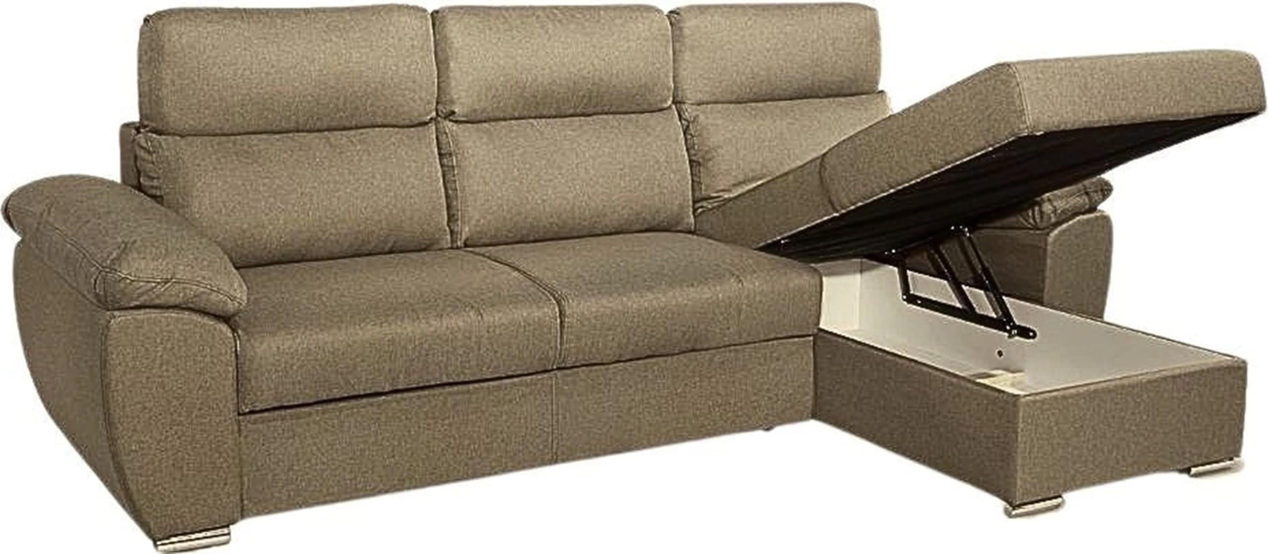 Divano Angolare 3 Posti Moderno con Chaise Longue Letto Estraibile in Tessuto Dimensioni 265x91-102x166 cm colore Cappuccino