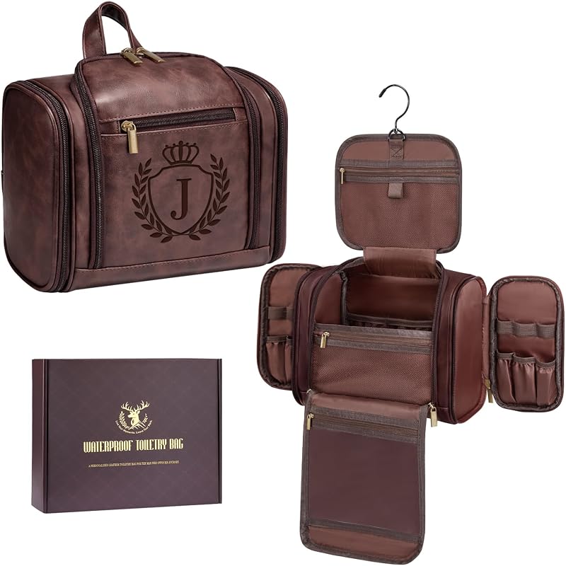 Necessaire Aganmi J em couro PU com gancho e compartimentos, Tan, 1 unidade