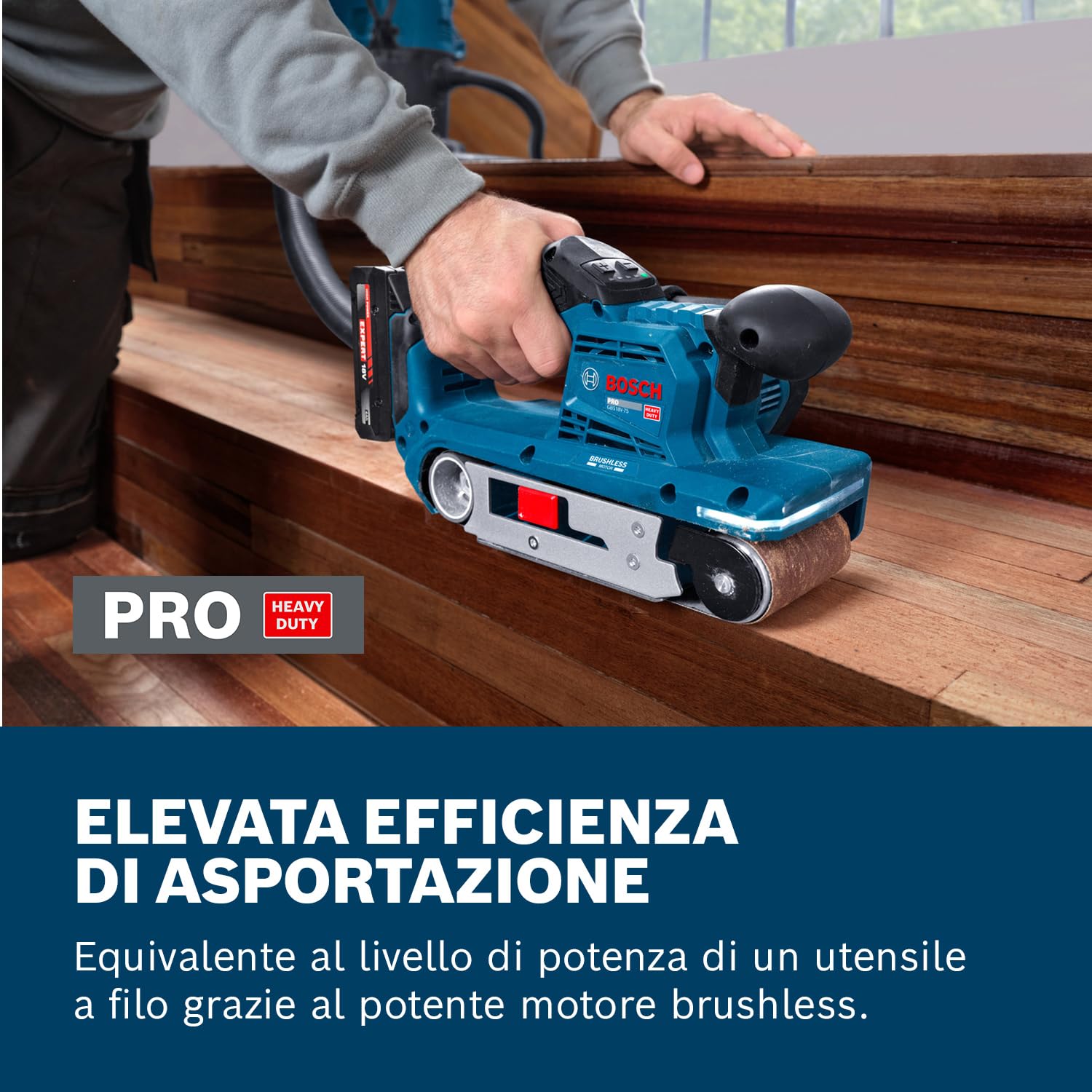 Bosch PRO 18V System Levigatrice a nastro a batteria GBS18V-75 (incl. nastro di levigatura a grana 80, sacchetto raccoglipolvere)